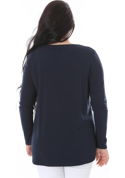 Kadın Büyük Beden Lacivert Bisiklet Yakalı Sweatshirt 65N38539 modelleri