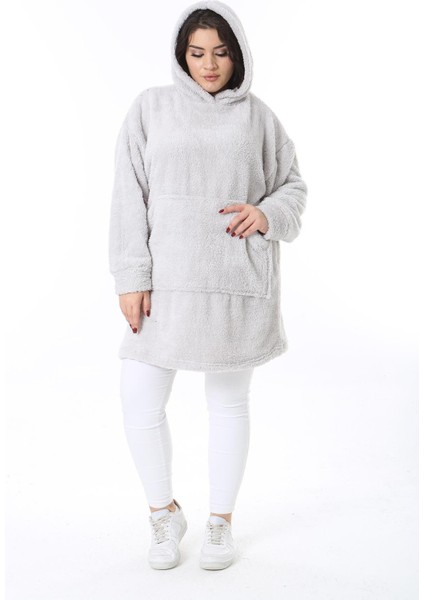 Kadın Büyük Beden Gri Kapşonlu Peluş Sweatshirt 65N38573 fiyatları