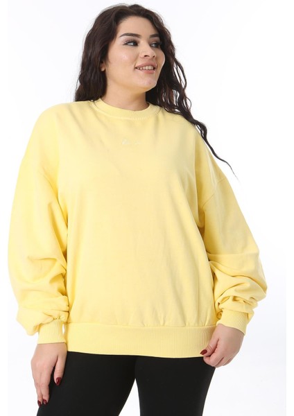 Kadın Büyük Beden Sarı Rahat Kesim Sweatshirt 65N38606