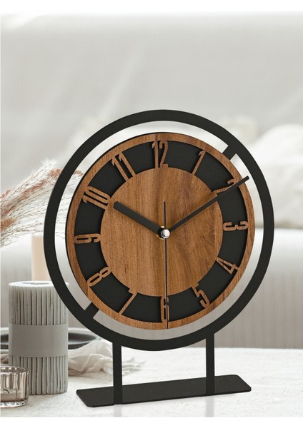 Şık 22x27 cm metal masa saati, analog zaman göstergesi, siyah renk fırsatları