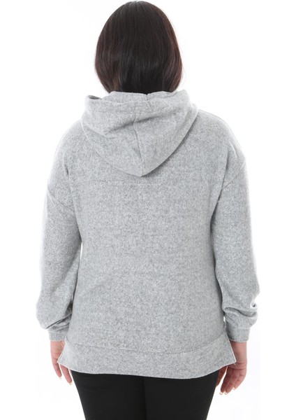 Kadın Büyük Beden Gri Kapşonlu Polar Sweatshirt 65N38521 fırsatları