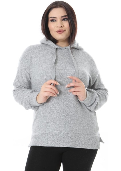 Kadın Büyük Beden Gri Kapşonlu Polar Sweatshirt 65N38521 indirimleri