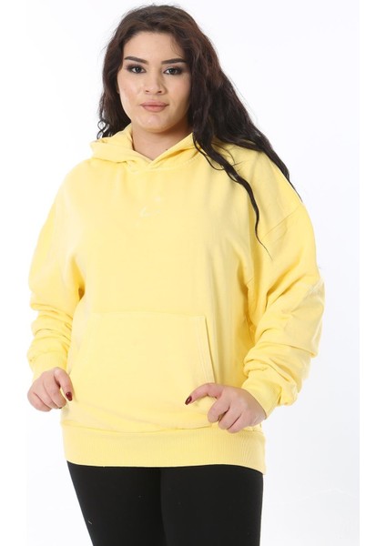 Kadın Büyük Beden Sarı 3 Iplik Içi Şardonlu Kanguru Cepli Kapşonlu Sweatshirt 65N38607 indirimleri