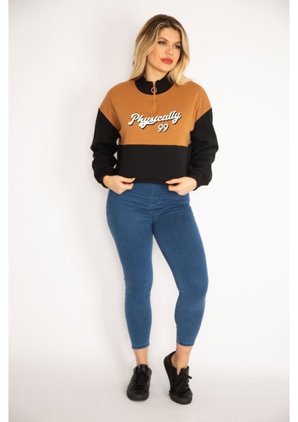 Kadın Taba Içi Şardonlu 3 Iplik Yaka Fermuarlı Iki Renkli Sweatshirt 65N35066 fiyatları