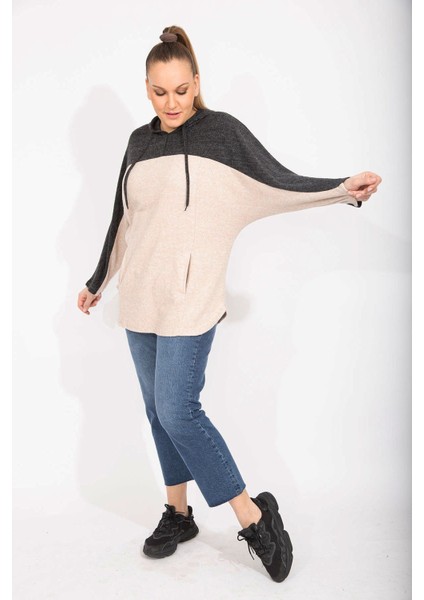 Kadın Gri Rahat Kesim Yumoş Kumaş Kapşonlu Cepli Sweatshirt 65N35488 modelleri