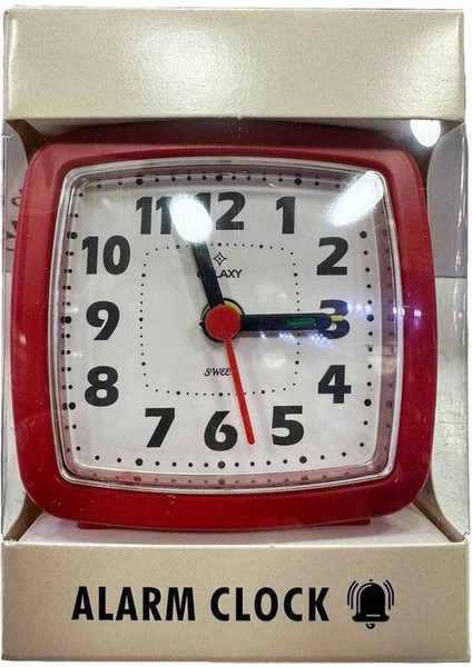 Kırmızı Mini Masa Saati, Analog, Plastik, Alarm ve Saniye Göstergeli