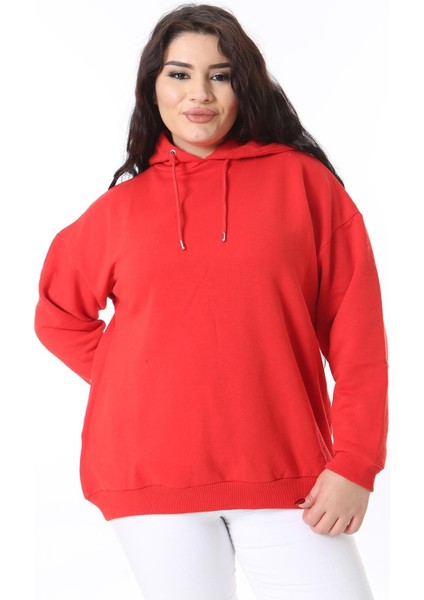 Kadın Büyük Beden Kırmızı Içi Şardonlu Kapşonlu Arka Baskılı Sweatshirt 65N38614 fiyatları