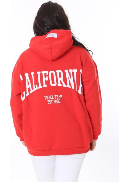Kadın Büyük Beden Kırmızı Içi Şardonlu Kapşonlu Arka Baskılı Sweatshirt 65N38614 indirimleri