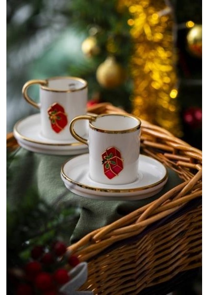 Noel Kırmızı Paket 2 Kişilik Türk Kahvesi Fincanı