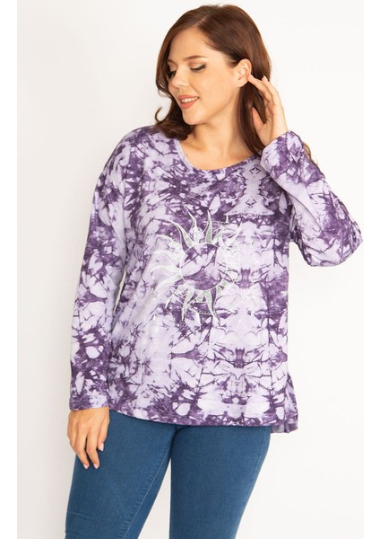 Kadın Mor Batik Baskılı Sweatshirt 65N34770 fiyatları