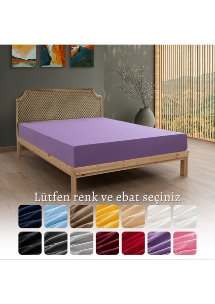 %100 Pamuklu Penye Tek Kişilik Lastikli Çarşaf 100 x 200 - Lila
