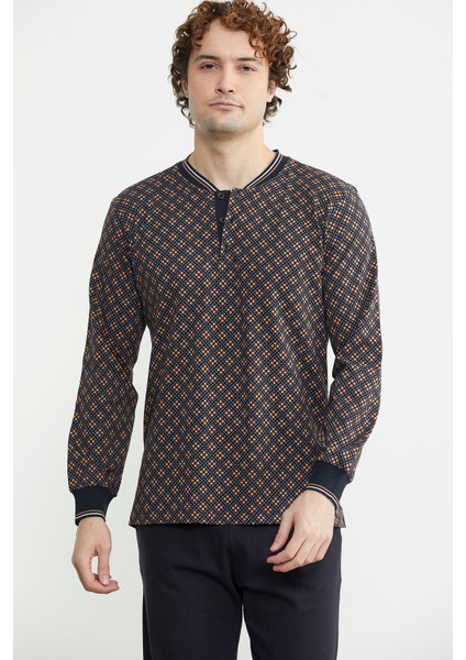 Desenli Pamuk Pijama Takım - Kahve