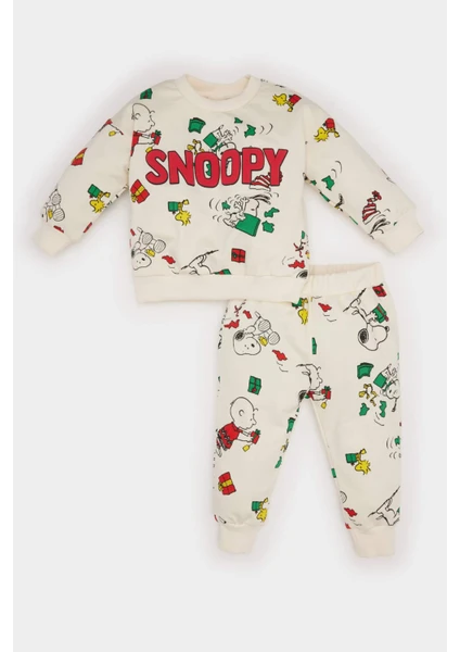 Erkek Bebek 2'li Takım Snoopy Bisiklet Yaka Sweatshirt Beli Lastikli Eşofman Altı D6306A524WN