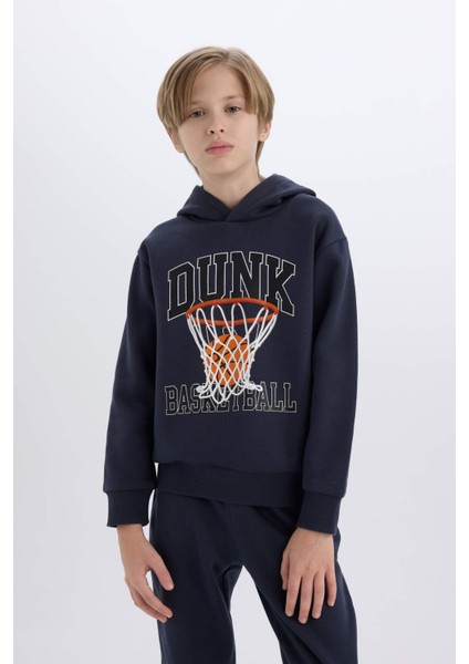 Erkek Çocuk 2'li Takım Kapüşonlu Baskılı Sweatshirt Beli Paçası Lastikli Eşofman Altı B0410A824CW