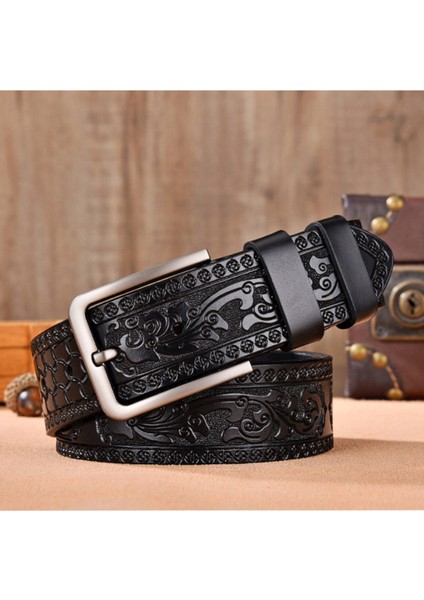 Avrupa ve Amerikan Retro Kabartmalı Gündelik Erkek Kemeri Çok Yönlü Hakiki Deri Kemer 3.8cm Kemer (Yurt Dışından)