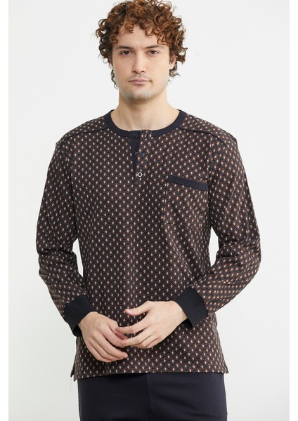 Desen Kombinli Cepli Pijama Takım - Kahve fiyatları