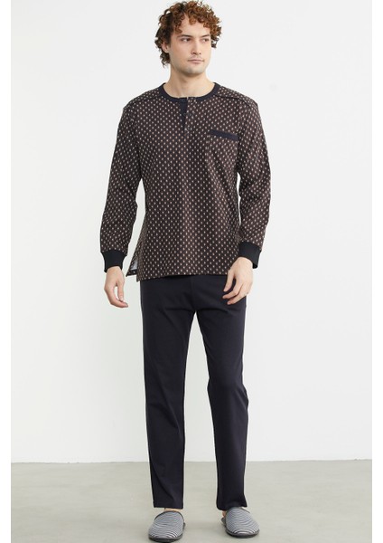 Desen Kombinli Cepli Pijama Takım - Kahve modelleri