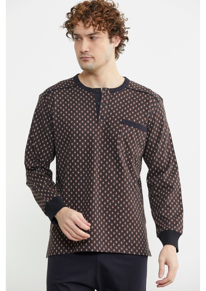 Desen Kombinli Cepli Pijama Takım - Kahve fırsatları