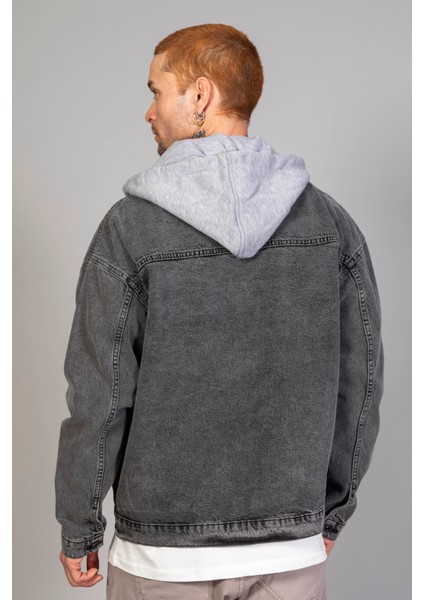 Erkek Kar Yıkama Kapüşonlu Çıkarılabilir Kapüşonlu Oversize Kot Ceket