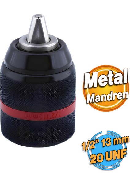 Kilitli Metal Mandren Adaptör Anahtarsız 1/2" 13 mm 20 Unf (Diş) Kırıcı Delici Matkap Sds Plus Uyumlu