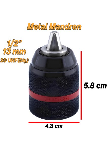 Kilitli Metal Mandren Adaptör Anahtarsız 1/2" 13 mm 20 Unf (Diş) Kırıcı Delici Matkap Sds Plus Uyumlu
