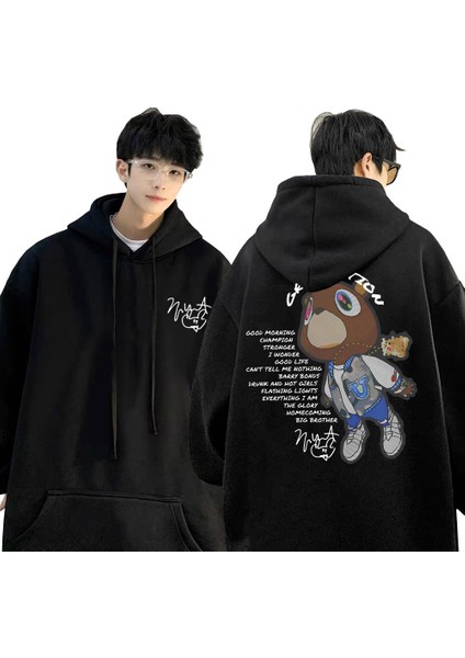 Rapçi Kanye West Mezuniyet Grafik Hoodies Siyah Elbise Serin Gotik Streetwear 585