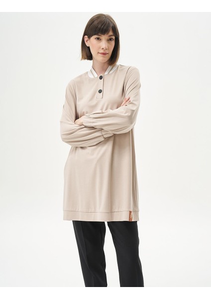 Kadın Ribanalı Yarım Düğme Kapamalı Rayon Tunik-Taş fiyatları