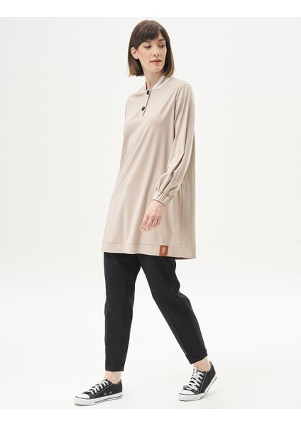 Kadın Ribanalı Yarım Düğme Kapamalı Rayon Tunik-Taş fırsatları