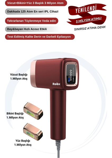 A2024 Yeni Seri IPL 3 Milyon Atım 3 Başlık Vücut+Yüz+Özel Bölge Bay-Bayan Epilasyon Ultra Seri Atım