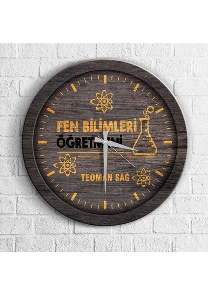 Kişiye Özel Mesleki Fen Bilimleri Öğretmeni Ahşap Duvar Saati - 2