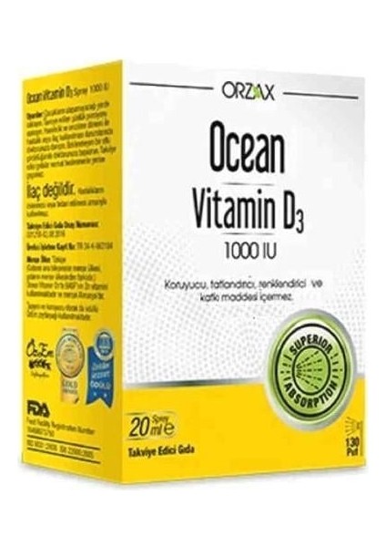 Vitamin D3 1000 IU Oral Sprey 20 ml - Her 1 Puf D3 Vitamini 25 Μq 1000 IU