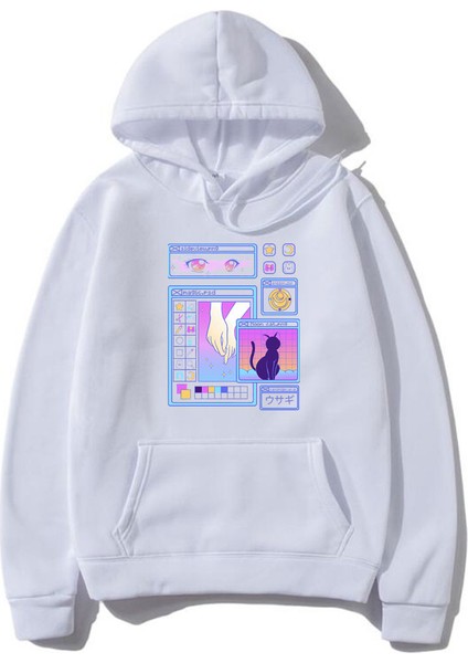 Ay ve Sanat Estetik Grafik Hoodie Kadın Sevimli Kawaii Kapşonlu Eşofman Sonbahar KIŞ710