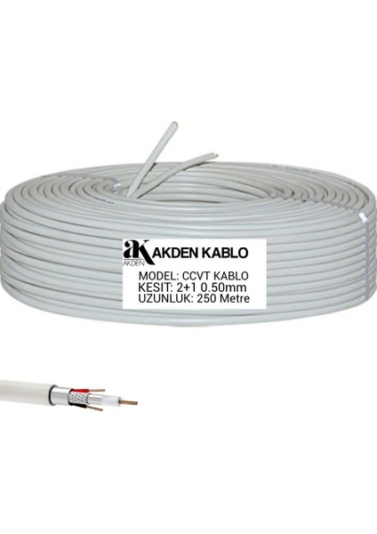 Akden 250METRE 2+1 0.50MM Cctv Kamera Kablosu