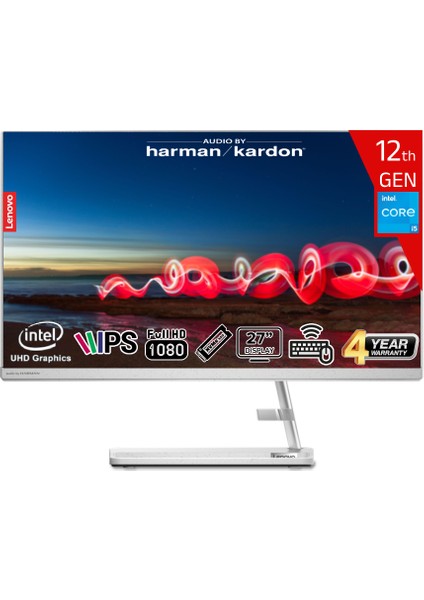 Ideacentre Aıo 3 27IAP7 Intel Core I5-12450H 32GB 1tb SSD Intel UHD Graphics Freedos 27 IPS Fhd F0GJ011WTR-321 Kablosuz Klavye+Mouse Beyaz All In One Bilgisayar