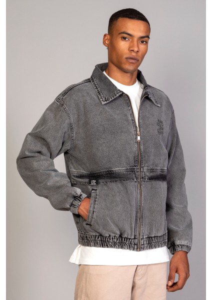 Oversize Kar Yıkama Baskılı Erkek Fermuarlı Bomber Kot Ceket fiyatları