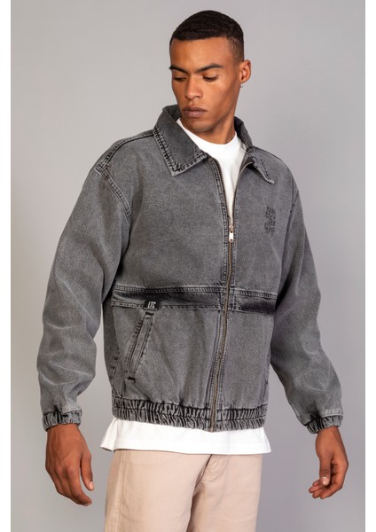 Oversize Kar Yıkama Baskılı Erkek Fermuarlı Bomber Kot Ceket modelleri