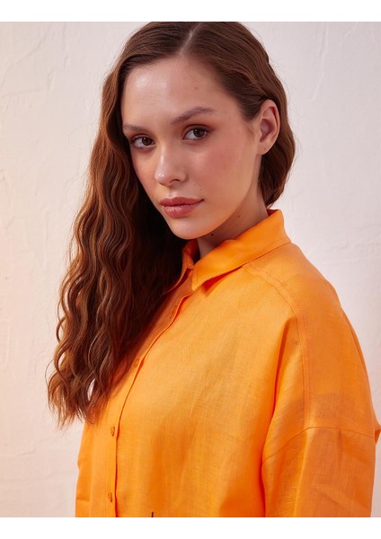 Keten Nakışlı Düşük Omuz Tunik-Şeftali modelleri