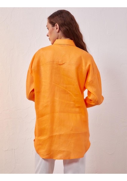 Keten Nakışlı Düşük Omuz Tunik-Şeftali indirimleri