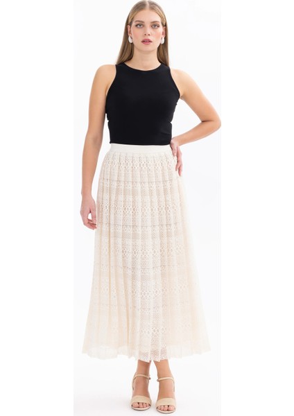 Kadın Pliseli Dantel Etek-Krem fiyatları