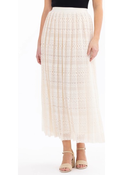 Kadın Pliseli Dantel Etek-Krem modelleri