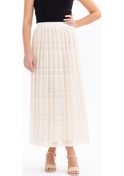 Kadın Pliseli Dantel Etek-Krem fırsatları
