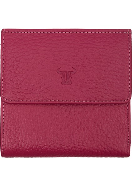Fuşya Bozuk Para Gözlü Deri Mini Unisex Cüzdan Kartlık Hediyeli