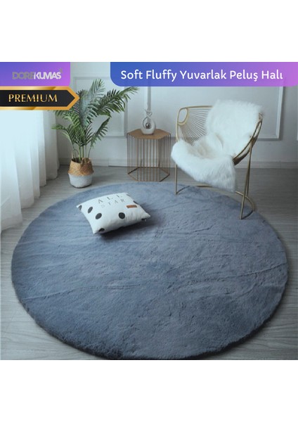 Soft Fluffy Tavşan Tüyü Yuvarlak Peluş Halı Premium Kalite Süet Taban