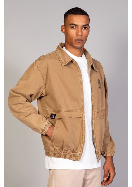 Oversize Taba Baskılı Erkek Fermuarlı Bomber Kot Ceket fiyatları