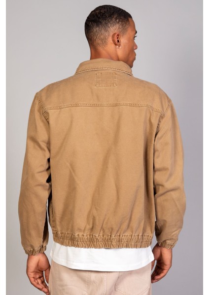 Oversize Taba Baskılı Erkek Fermuarlı Bomber Kot Ceket fırsatları