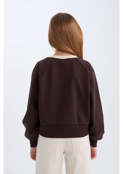 Kız Çocuk Relax Fit Bisiklet Yaka Baskılı İçi Yumuşak Tüylü Sweatshirt D7042A824WN indirimleri