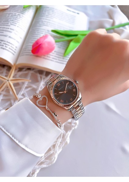 Çelik Kordon Takvimli Kadran 30 mt Suya Dayanıklı Kadın Kol Saati+Bileklik BGF.1.13016.4 fiyatları