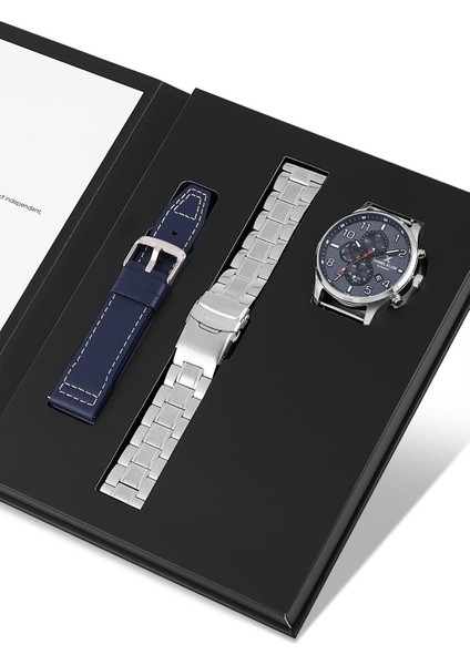 Çelik Kordon & Deri Kordonlu Iç Fonksiyonları Aktif 3 Atm Erkek Kol Saati SET.10737.L2