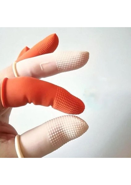 50 Adet Anti-Statik Lateks Parmak Ucu Eldiven | Turuncu ve Beyaz | Kalıcı Makyaj Microblading Dövme ve Güzellik