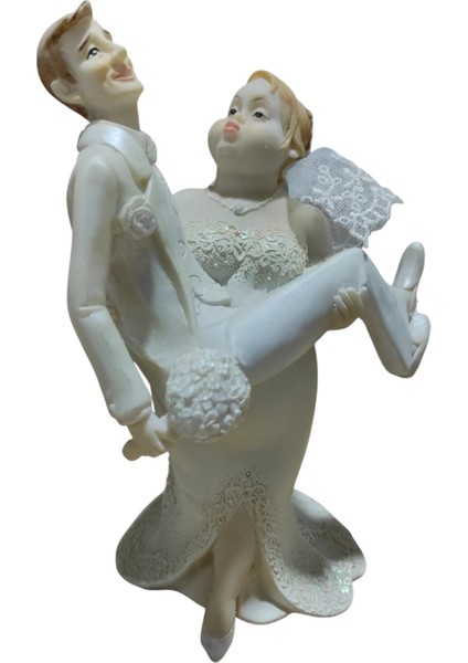 Polyester Gelin Damat Biblo Kucakta Beyaz 18,5cm